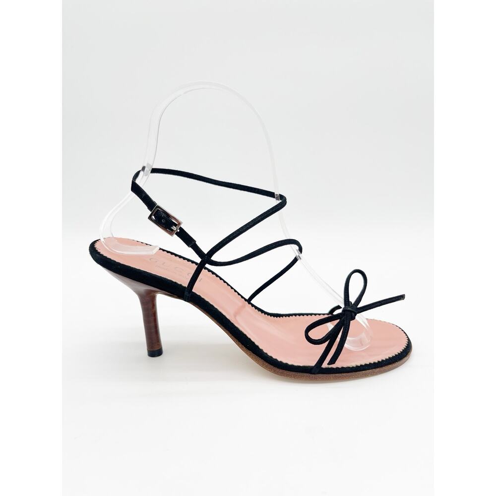 Gucci Vintage Tom Ford Era Black Suede Strappy Bow Ankle Wrap Sandals US 7 - Picture 3 of 12